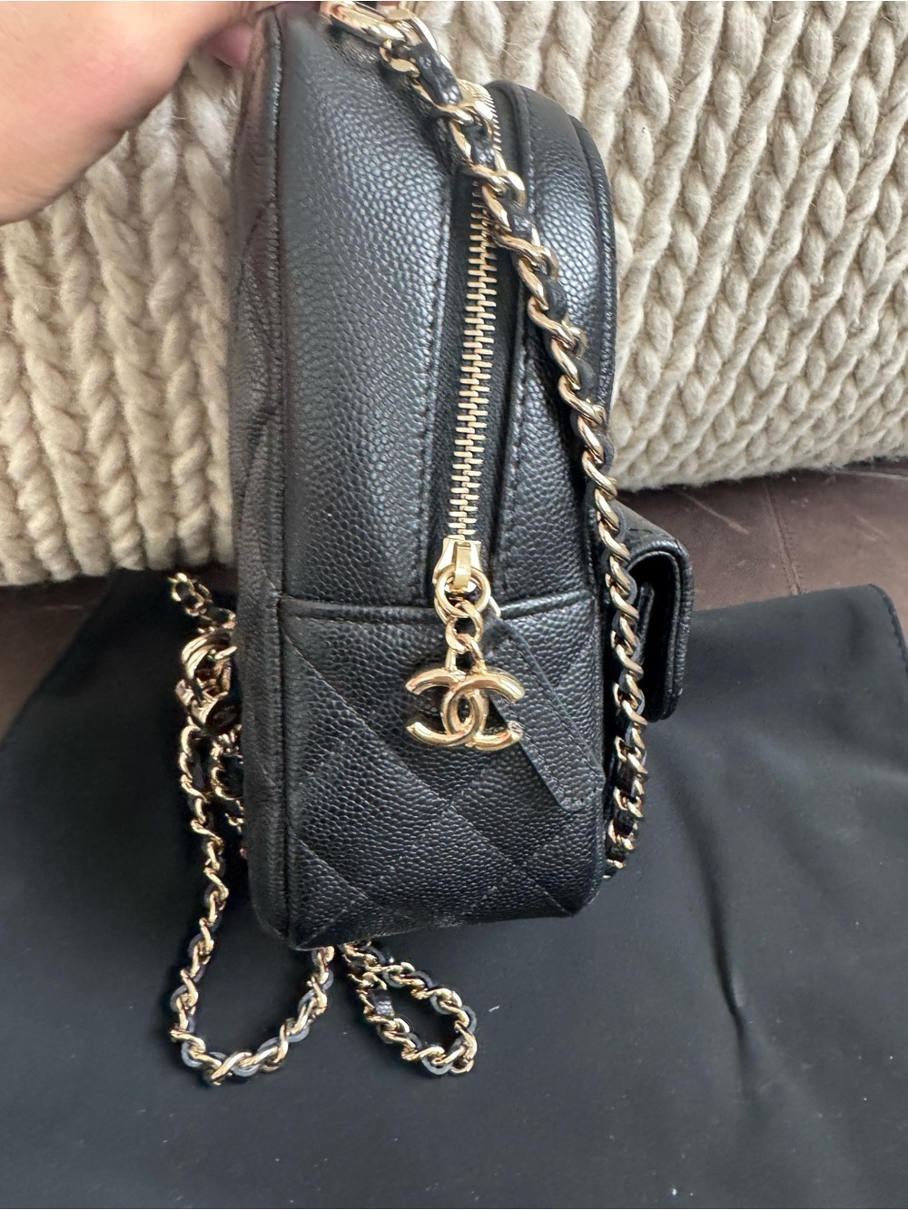 Chanel Black Quilted Caviar Leather Mini Backpack with Gold Chain - Picture 5 of 10